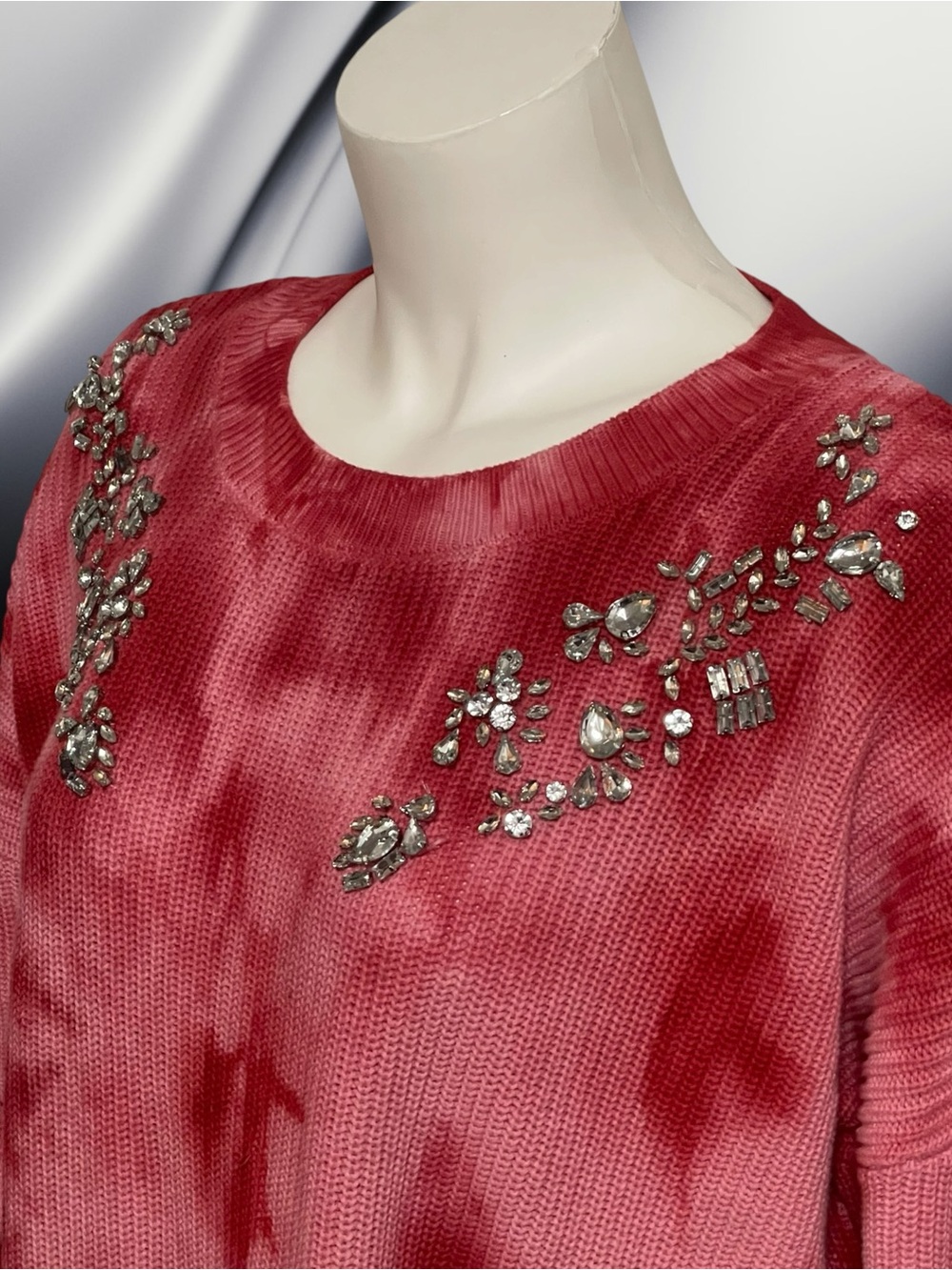 INC Womens Red Tie Dye Long Sleeve Jewel Neck Size Large